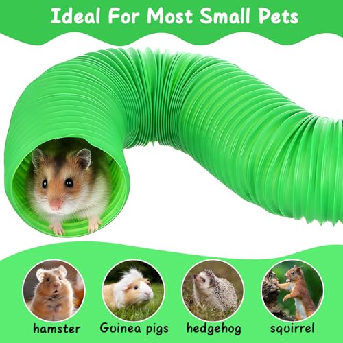 4 Pack Hamster Tunnels, Foldable Plastic Tube Toy & Hideout for Hamsters, Mice, Rats, Ferrets, Guinea Pigs, and Other Small Animals (Blue, Green, Pink, White)