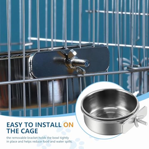 Stainless Steel Bird Feeding Bowls, 2Pcs Small Bird Feeding Cup with Holder, Parrot Food Bowl Cage Water Feeder, Pet Cage Cup Holder for Parrots, Canaries, Hamsters (Dia 7.09", 6.3") - size: 7.09", 6.3"