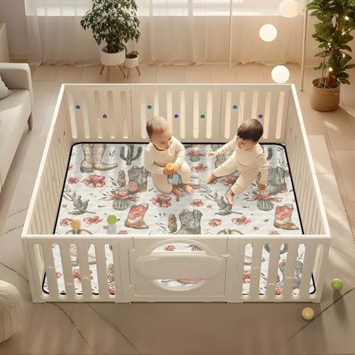 Baby Play Mat Cowboy Boot Hats Western 50 x 50 Playpen Mats for Floor Play Gym Crawling Mat Non-Slip Cushioned Baby Playmat for Infants, Babies, Toddlers - color: Multi 19