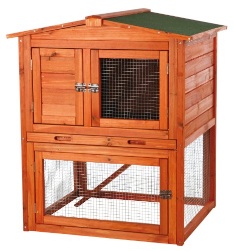 TRIXIE natura Outdoor Rabbit Hutch with Run - Small 2-Story Rabbit Cage with Non-Slip Ramp - Elevated Small Animal House with Secure Playpen, Hinged Roof & Pull-Out Tray - in Natural - style: Single Rabbit Hutch with Run
