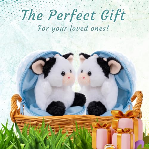 Easter Stuffed Animal - 6 inch - Surprise Zip up Egg Hideaway Springtime Inspired Plush Toy Gift for Kids, Boys and Girls - Easter Mother's Day Birthday (New Cow Egg) - color: New Cow Egg