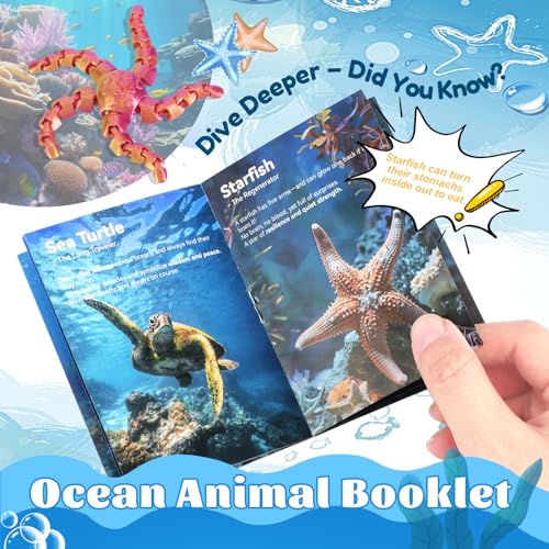 12 Pack 3D Printed Animal Toys, Desk Pets Sea Animal Toys with Educational Booklet for Kids Age 3 4 5 6 7 8, Ocean Animals Figurines Fidget Toy Birthday Gifts Office Desktop Home Decoration