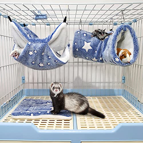Noctilucent Luminous Guinea Pig Rat Hammock Bunkbed Hanging Tunnel and Soft Bed Mat for Ferret Hedgehog Chinchilla Squirrel Hamster Mice Sugar Glider Hideout Cage Accessories (1. Tunnel Hammock) - color: 9.Star Tunnel