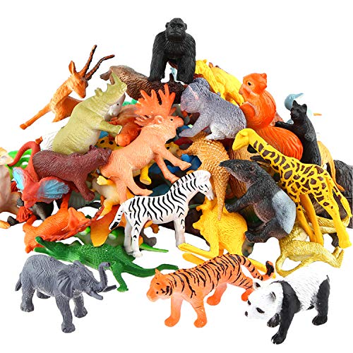 54 Piece Animal Figures for Kids, Safari Jungle Animal Figurines | Realistic animal figures for sensory bins, school learning, jungle party favors, cupcake toppers, classroom rewards
