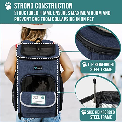 PetAmi Dog Backpack Carrier, Airline Approved 4-Way Entry Cat Backpack Carrier, Ventilated Mesh, Collapsible Pet Carrier for Small Puppy, Kitten, Hiking, Travel Car, Vet, up to 18 lbs, Navy Blue - color: Navy