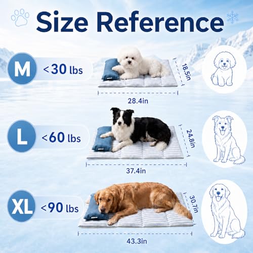 Dog Cooling Mat for Dogs, Cooling Bed for Dogs | 29”×18” Breathable Cooling Mat for Small Dogs, Q-Max 0.485 Portable Washable Pet Cooling Mat for Dog Bed with Pillow - size: Medium（28.4”×18.5”）