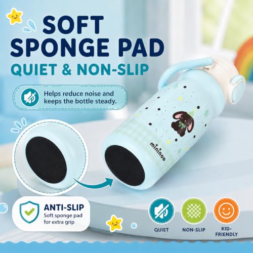 Mininoo 18oz Insulated Stainless Steel Kids Water Bottle for School, Bunny | 2-in-1 Straw & Spout Lid, Leak-Proof, BPA-Free, for Girls & Boys, Blue - color: 18oz Light Blue-Bunny