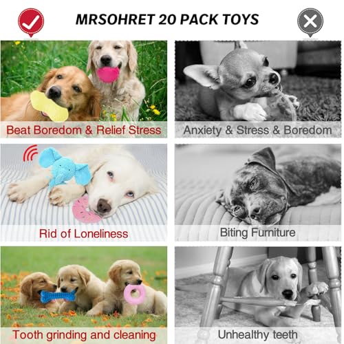 MRSOHRET 20Pcs Puppy Chew Toys for Teething, Dog Chew Toys with Rope Toys, Pet Dog Toothbrush, Treat Balls, Plush Toys and Squeaky Toy for Small Medium Dogs with Basket (20 Pack Elephant) - color: 20 Pack Elephant