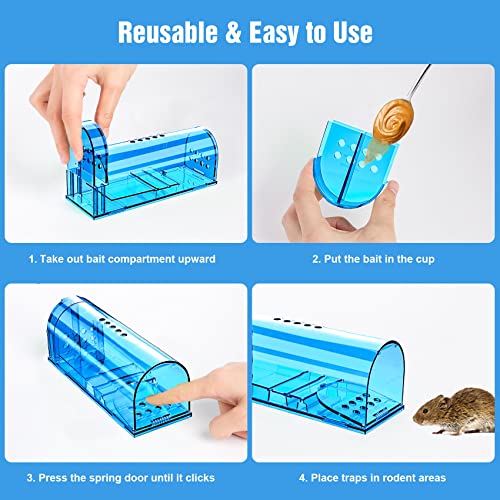6 Pack Humane Mouse Rat Traps No Kill Live Mice Trap Indoor for Home-Blue | Catch & Release, A Bush to Clean, Safe for Child Pet Indoor Outdoor - size: Blue-6 Pack