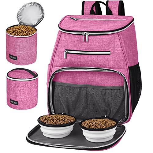 BAGLHER丨Dog Travel Bag Backpack, Airline Approved Pet Supplies Backpack, Dog Travel Bag with 2 Silicone Collapsible Bowls and 2 Food Baskets Pink - color: Pink