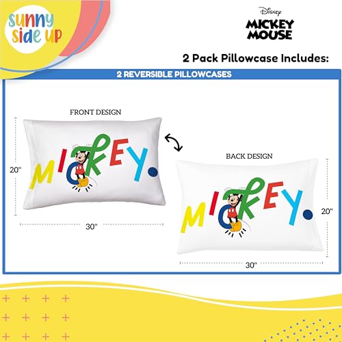 Sunny Side Up Disney Mickey Mouse 2 Pack Reversible Pillowcases - Double Sided Pillow Covers, Kids Super Soft Bedding - color: White - Mickey Mouse