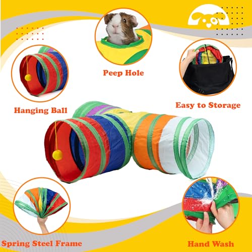 PetnBeyond Guinea Pig Tunnels, Collapsible 3 Way Play Tunnel and Tubes with Interactive Ball Toys, Small Animal Hideout, Hideaway for Guinea Pig, Chinchilla, Ferret, Rat, Hamster, Hedgehog, Bunny