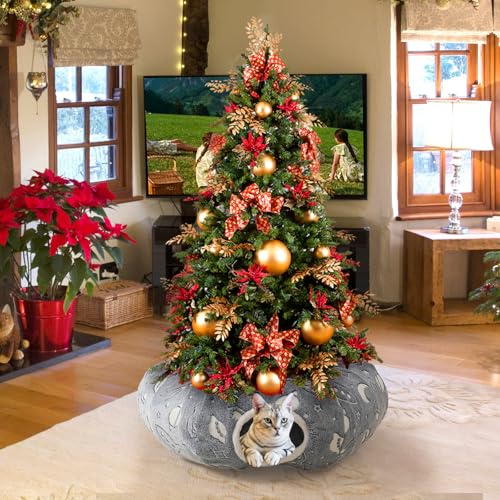 Large Cat Tunnels Bed Tube for Indoor Cats Under Christmas Tree Glows in The Dark Cat Tunnel with Cushion and Plush Ball Toy Longer Playground Toys for Dog Puppy Kitten Pet Gray - color: Gray Bed