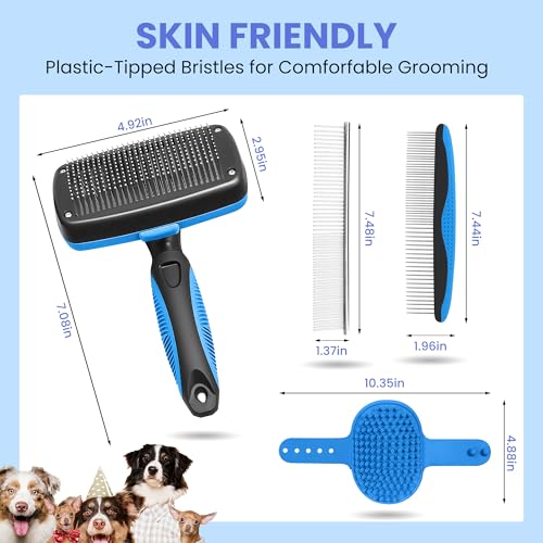 Self Cleaning Shedding Brush - 5-in-1 Professional Pet Grooming Kit Skin Friendly Grooming Tool for Dogs, Cats, and Puppies, Deshedding and Hair Removal for Long and Short Haired Pets, Blue - color: Blue