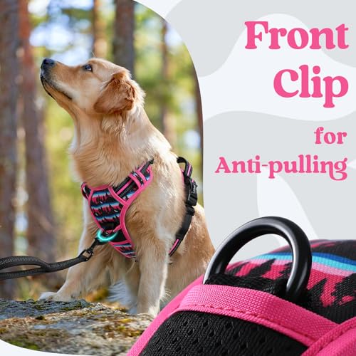 rabbitgoo Dog Harness Small Sized, Updated Easy On & Off with 3 Buckles | No Pull No Choke, Walking with 2 Clips and Handle, Adjustable Soft Reflective, Mountain Rose, Small - color: Mountain Rose, size: Small