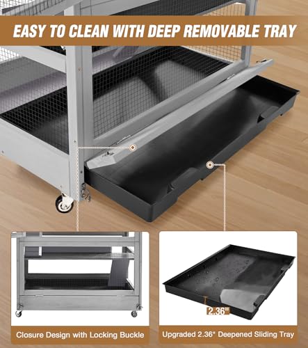 Large Ferret Cage, Chinchilla Cage with Bite-Resistant Frame, Slide-Out Tray, Lockable Casters, Four-Story Rat Cage for Small Animal - size: 36“ x 25” x 63.2“