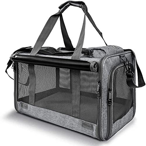 GAPZER Pet Carrier for Large Cats up to 20lbs Soft-Sided Privacy Protection | Pet Crate for Medium to Big Kitten Small Puppy Transport, Washable Dog Cloth Carry Bag Home Outdoor Car Travel, Vet Visits - color: Grey