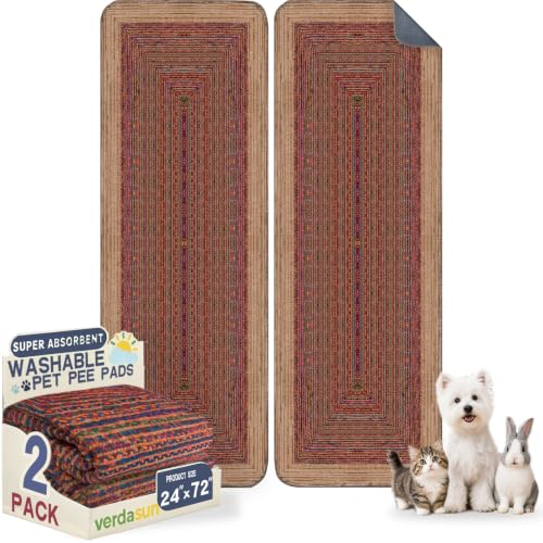 Washable Pee Pads for Dogs 24"x72" 2 Pack Reusable Puppy Potty Pad | Super Absorbent Waterproof NonSlip LeakProof Crate&Playpen Floor Mat for Cats, Rabbits, Guinea Pigs, Whelping & Housebreaking - color: Sisal Bohemian Print, size: 24" ×72"(pack of 2)