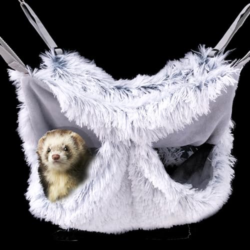 Ferret Rat Plush Hammock, Soft Bed Hammock Sugar Glide Cage Accessories for Rat Guinea Pig Chinchilla Squirrel Toy for Cage 13inch (Grey)