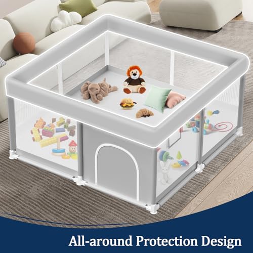 Baby Playpen 50x50 Inch, Playpen for Babies and Toddlers Baby Playpen Fence Playard Activity Center, Without MAT Included - color: Grey, size: 50x50 Inch