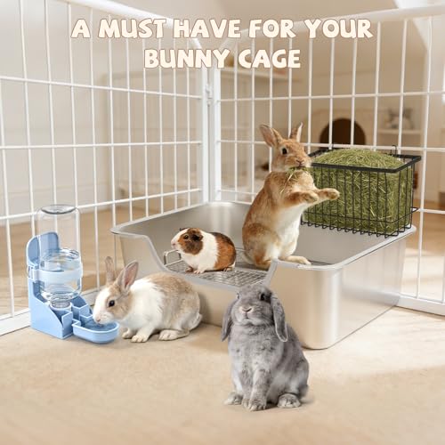 BWOGUE Large Stainless Steel Rabbit Litter Box, High-Sided Bunny Litter Box | Extra Large Rabbit Litter Box, Raised Grid for Waste Separation, Hay Feeder, Easy-Clean Metal Tray, Small Animals - size: XL:23.6in ×15.7in × 5.9inches