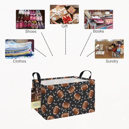 Rectangle Foldable Storage Basket Handles For Home, Rugby | Waterproof canvas material, reinforced handles, perfect for shelf use, organizes clothes, daily items and pet supplies - color: REC-Rugby