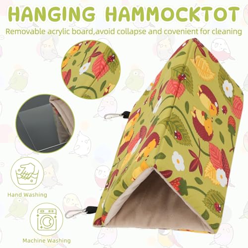 Rypet Bird Bed for Cage Warm Bird Hammock Nest Parrot Mustard Yellow,M | Warm Plush Cotton Bird Hut, Side Entry for Access, Dual Hanging Straps, Machine Washable, African Grey Amazon Parrot Fit - color: Mustard Yellow, size: Medium (Pack of 1)
