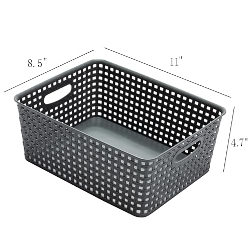 Eslite Plastic Storage Baskets for Organizing,11"X8.5"X4.7",Pack of 4 (Grey) - color: Grey