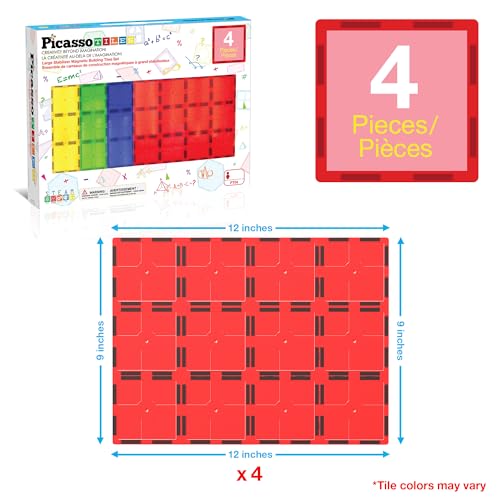 PicassoTiles 4 Piece Magnetic Tile Base Plate, Jumbo Stabilizer Foundation | 12x9 inch pieces, STEM building toy, ages 3+, geometry play set, add-on design, extra large format, scalable creative builds - style: 4 pcs XL Plate