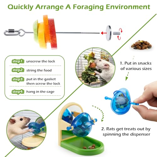 Jevnd 3-in-1 Rat Enrichment Bundle - Wooden Climbing Ladder & Foraging Toy Set - Includes 1 Natural Chew Ladder and 2 Stainless Steel Puzzle Feeders for Rats, Mice & Small Birds
