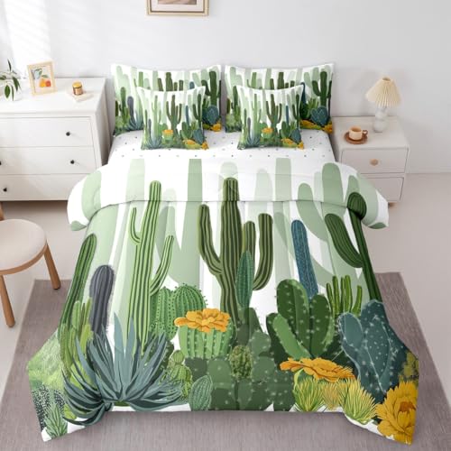 Erosebridal Cactus Comforter Set Prickly Pear Bed in A Bag King Size 7 Pieces Desert Plant Flower Bed Set Botanical Green Leaves Garden Style Bedding - color: Green, size: King