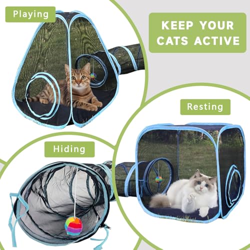 Outdoor Cat Enclosures, Cat Tunnels Catio Tents Cubes for Indoor Cats with Play Ball, Collapsible Outside Playpen Tunnel for Kitty, Rabbit, Puppy and Small Animals