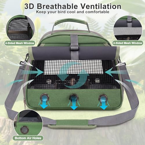 Bird Carrier, Lightweight Breathable Bird Backpack, Portable Wild Bird Carrier with Standing Perch for Parrot Travel Vet Visit (Grey)