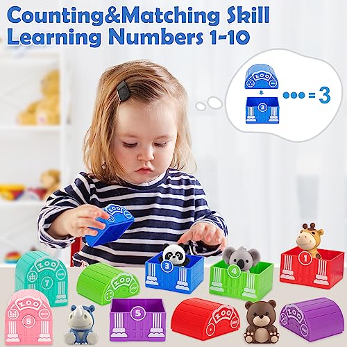 Learning Toys for Toddlers 1 2 3 Year Old Toddlers, 20Pcs Safari Animal Toys, Finger Puppets, Montessori Counting, Matching & Sorting, Christmas Birthday Gifts for Baby Boys Girls Age 12-18 Months - style: ZOO