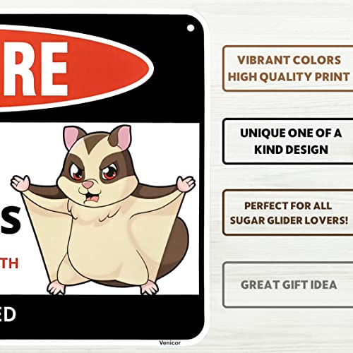Venicor Sugar Glider Sign - 8 x 12 Inches - Aluminum - Sugar Glider Cage Accessories - Sugar Glider Gifts Pouch Toys Treats Wheel Stuffed Animal Items Stuff