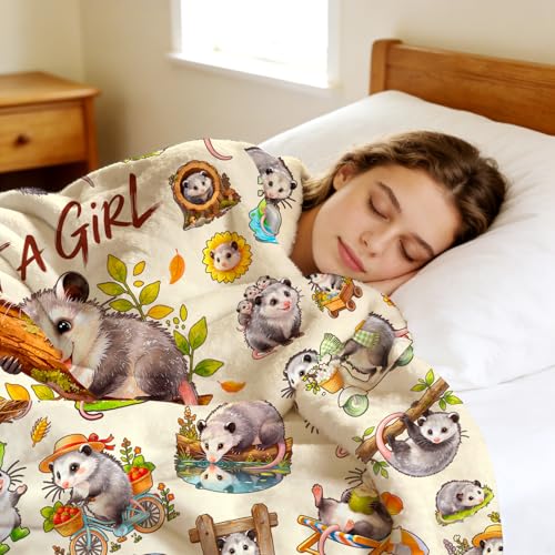 Opossum Blanket Gifts Cozy Flannel Opossums Throw Blanket Funny Opossum Lovers Birthday Stuff Merch Gifts for Women Girls 50"x40" - color: Beige Opossum