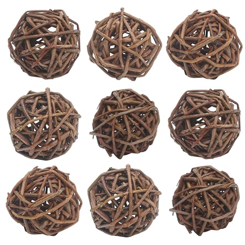 9pcs Willow Balls For Rabbits Bunny, Rattan Chew Toys, 2.1-2.3" Natural Branch Wicker Activity Treat Busy for Chinchillas Guinea Pigs Hamsters Gerbils Parrot Bird Small Animal Rats Bunnies Pet Gerbil