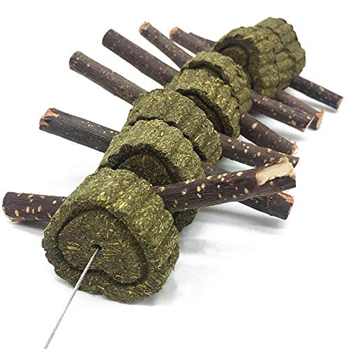 Bunny Chew Toys for Teeth, Organic Apple Wood Molar Sticks with Timothy Hay Circles for Bunny Chinchilla Guinea Pig Hamsters Holland Lop Prairie Dogs Squirrels Gerbils, Improves Dental Health - color: 1 PCS Apple Stick String