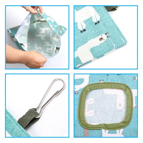 Lesnala 2 Pcs Canvas Hanging Bunny Hay Feeder Bags 3 Holes 2 Styles | Rabbit hay feeder Bag, Guinea Pig Hay Bag, Large Capacity Cotton Canvas Fabric, for Chinchillas Hamsters & Other Small Pets - color: green