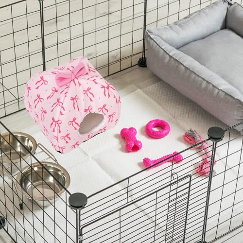 JarThenaAMCS Washable Guinea Pig House Bed Pink Bow Bunny Hideout Cage Accessories Reusable Hideaway for Ferret Hedgehog Small Animal, 9.5 x 9.5 x 8 Inch