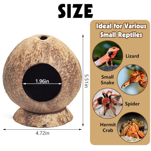 PINVNBY 2 Pcs Natural Coconut Shell Reptile Hideouts Crested Gecko Tank Accessories for Small Lizard Leopard Gecko Spider Snail Hermit Crab Hideout - size: High-Crowned Style, 2PCS