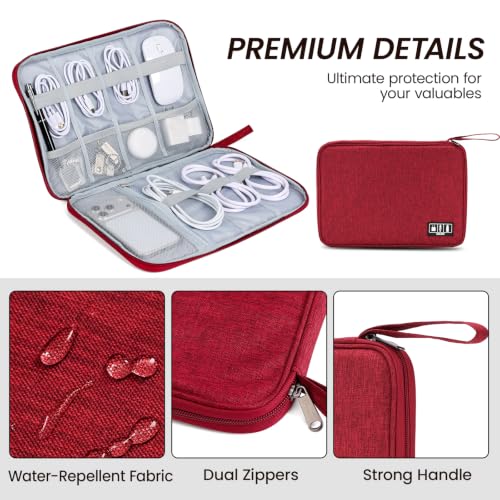 Cable Organizer Bag, Electronics Organizer Case for Tech Accessories | Store chargers, cables, power banks and adapters with elastic loops, mesh pockets and organized compartments for travel. - color: red, size: L