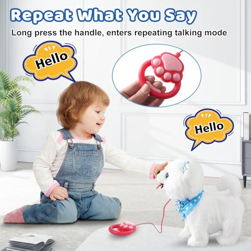 Ylpaprm Samoyed Walking Dog Barking Toy Dog for Kid Girl Dog ToyToddler Interactive DogThat Walk Licking Doggy Puppy with Leash, Electric Talking Singing Tail Wag Plush Pretend Dress Up Birthday Gift - color: 1.samoyed Dog