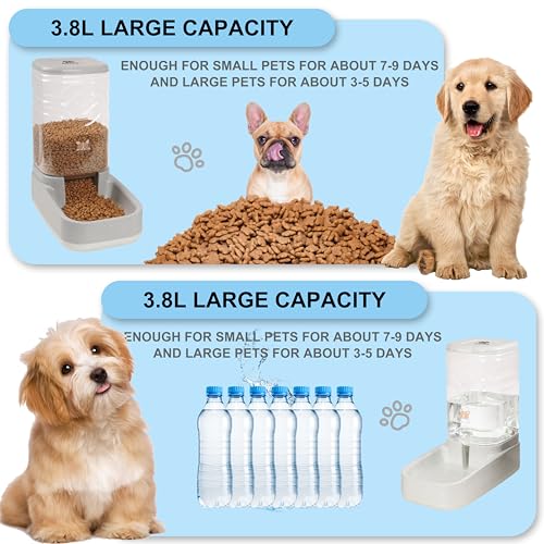 Elevon Automatic Cat Feeder, Gravity Food and Water Dispenser Bowl Set for Small Medium Dogs Animals, Pet Feeder Dispenser Storage Food, 3.8L Large Capacity, White & Gray - color: White/Gray