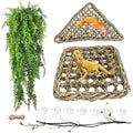 Bearded Dragon Hammock,Lizard Lounger,Natural Seagrass Reptile Hammocks with Hanging Plants Climbing Jungle Vines Flexible Leaves Habitat Decoration for Lizard Geckos Snakes (4 PCS)