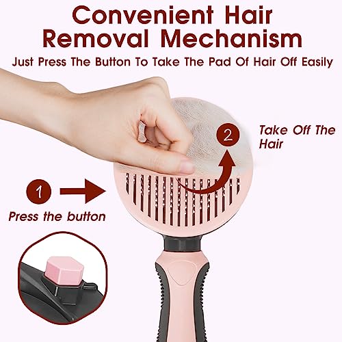 Pet Hair Brush, Cat Brush Self Cleaning Slicker Brush, Dog Brush for Shedding and Grooming, Pet Brush for Short and Long Haired Dogs Cats Rabbits, Removes Loose Undercoat & Tangled Hair (Pink)