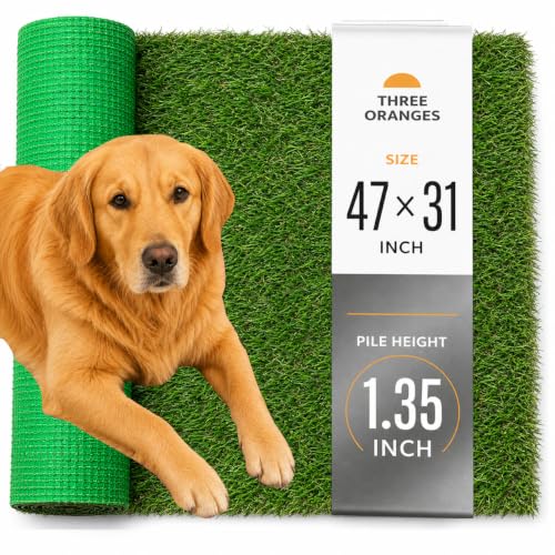 THREE ORANGES Dog Grass Pad 47x31 Inch, Grass Pee Pads for Dogs Potty, 1.35 Inch Thick Soft Artificial Grass for Dogs, Fake Grass Turf Mat with Drainage Holes, Indoor Outdoor Balcony Patio - size: 47x31 INCH