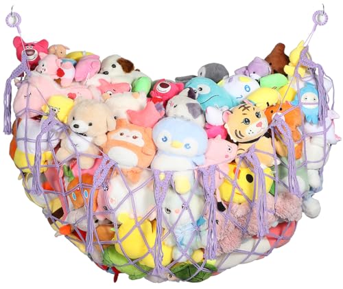 YECAYE Stuffed Animal Net, 60 Inch Plushies Storage,1 Pack,Lavender Purple | Large Capacity, Handwoven Design, Wall Mounted with Anti-Slip Hooks, Flexible Hanging, Space-Saving Stuffed Animal Storage - color: Lavender Purple, size: 1 pack