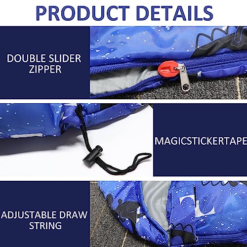 Kids Sleeping Bags - Camping Sleeping Bags with Carry Bag - Compact Sleeping Bag for Hiking, Backpacking 3 Season Warm & Cool Weather, Lightweight Waterproof Outdoor Travel for Boys Girls - color: Blue