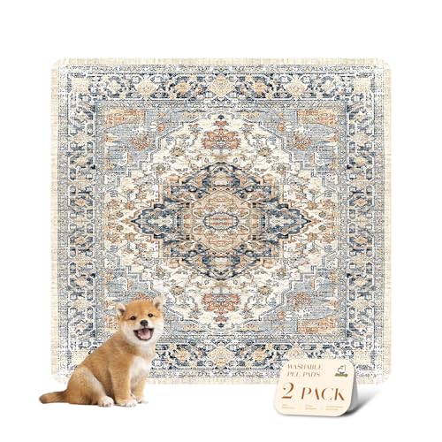 nunubaby Washable Pee Pads for Cats &Dogs, Stylish, Non-Slip and Leak-Proof Pee Pads. Reusable Potty Pads for Dogs for Crates and Floors.(Beige/Multi, 36" x36" ) - color: Beige/Multi, size: 36x36 Inch (Pack of 2)